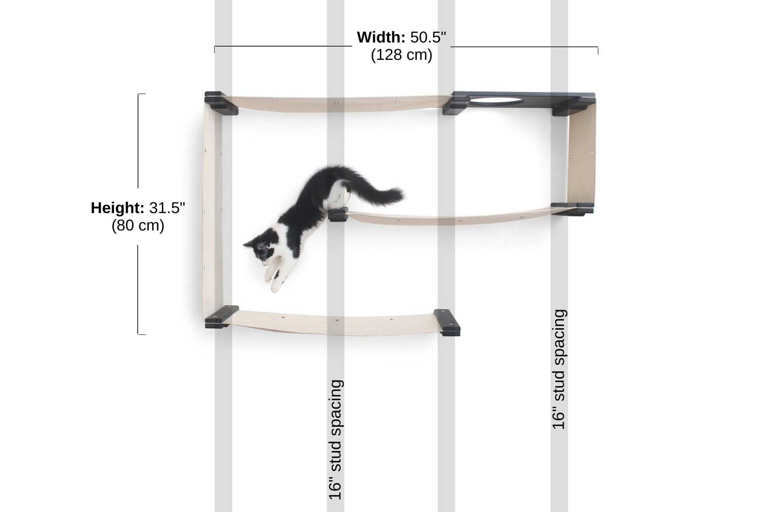 Diagram depicting installation of Maze on walls with 16" stud spacing.