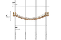 Diagram depicting installation of 50" bridge on wall with 16" stud spacing. Bridge shown is Natural and Paracord.