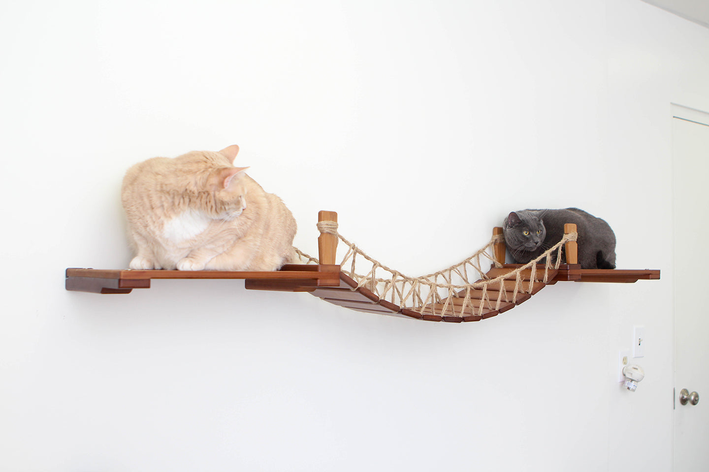 Two cats guarding either side of the Bridge with Landings. Pictured in English Chestnut/Twine.