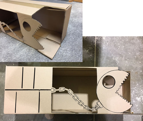 cardboard box cut into chain chomp