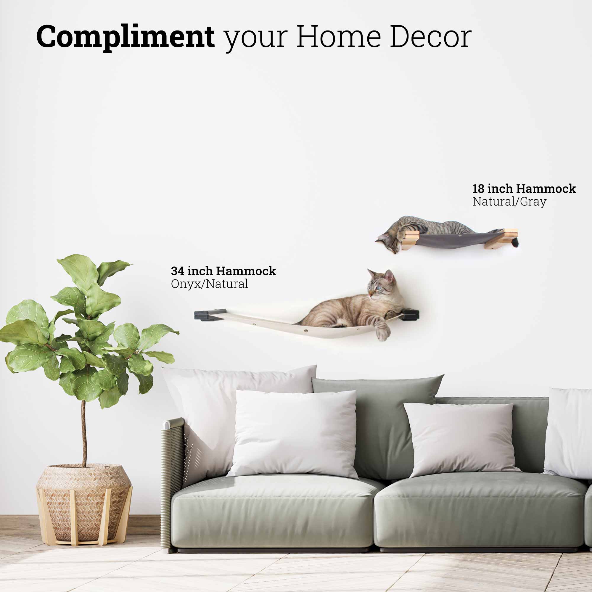 Examples of felines enjoying cat hammocks in a home