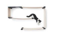 Black and white kitten playing in Maze condo. Finishes shown are Onyx/Natural.