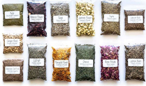 A variety of herbs in baggies