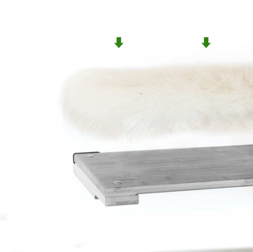 diagram of plush cat bed fitting on to a wall mounted cat shelf