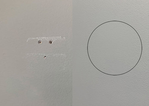 Before and after photo showing drywall repair