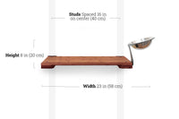 Wooden shelf with dimensions labeled on a white background