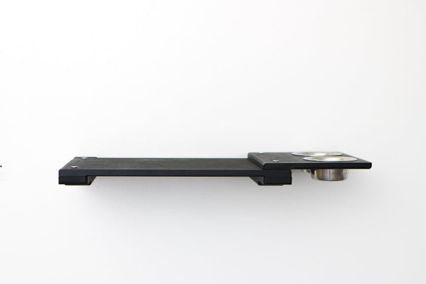 18" cat wall shelf with feeder attached shown in Onyx Bamboo