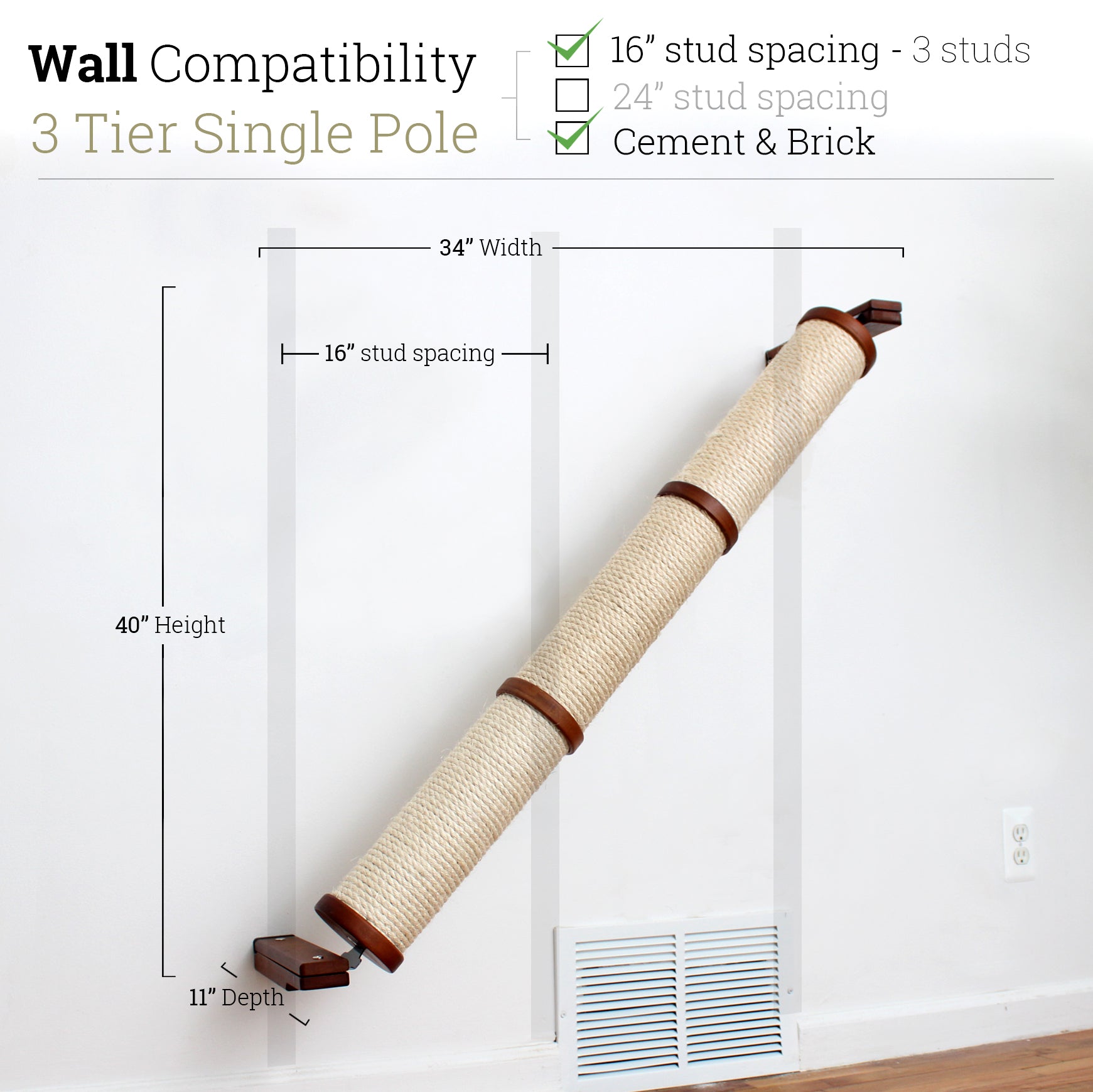 3 Tier English Chestnut Angled Pole - Single