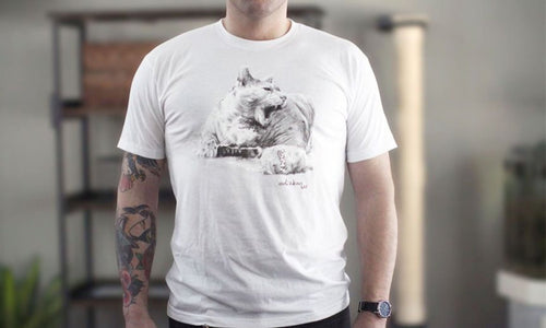 White Shirt with Bronson Cat designed by Edzikan