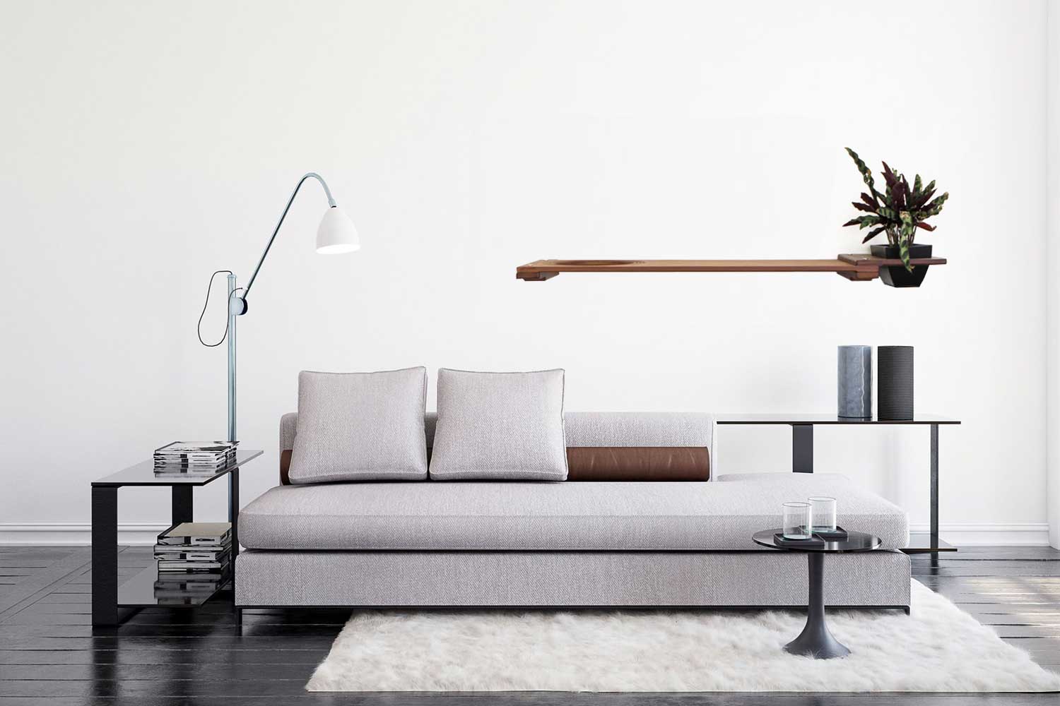 41" Planter Hatch in English Chestnut finish installed over a low sofa in a neutral-toned living space.