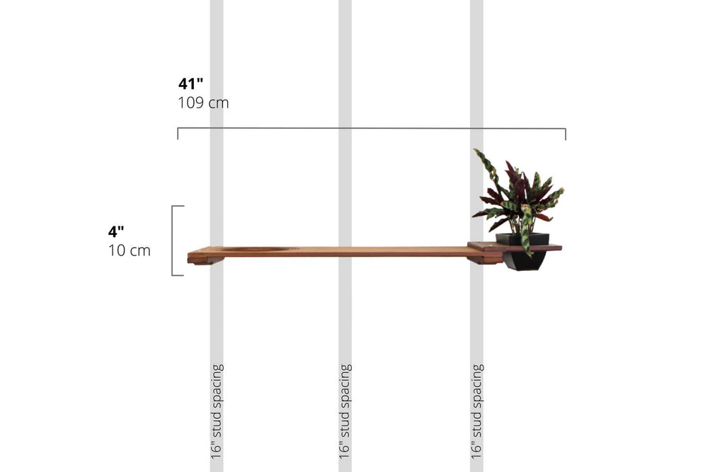 Diagram depicting installation of 41" Planter Hatch on wall with 16" stud spacing.