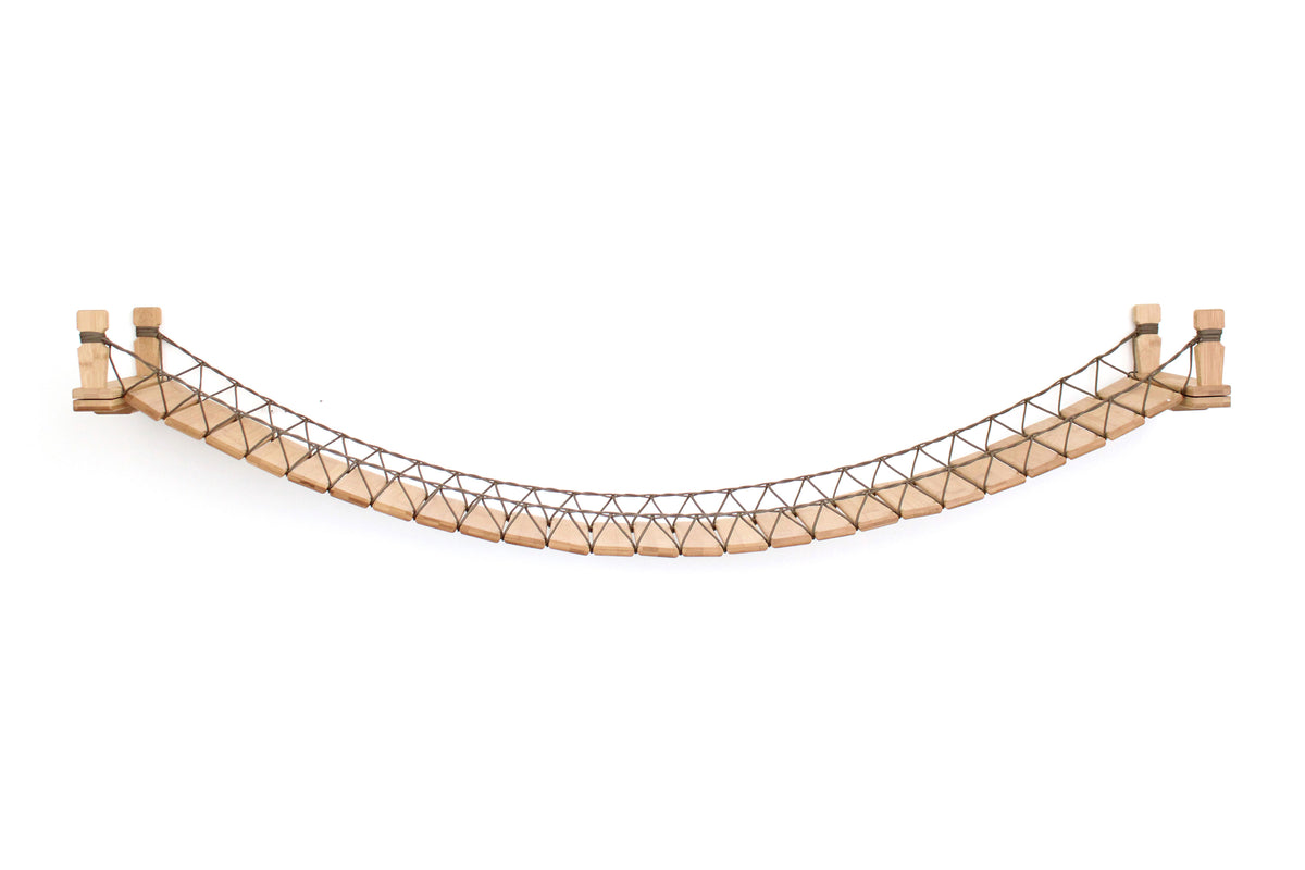 Natural Bamboo 66" wall-mounted cat bridge with chew-resistant paracord roping