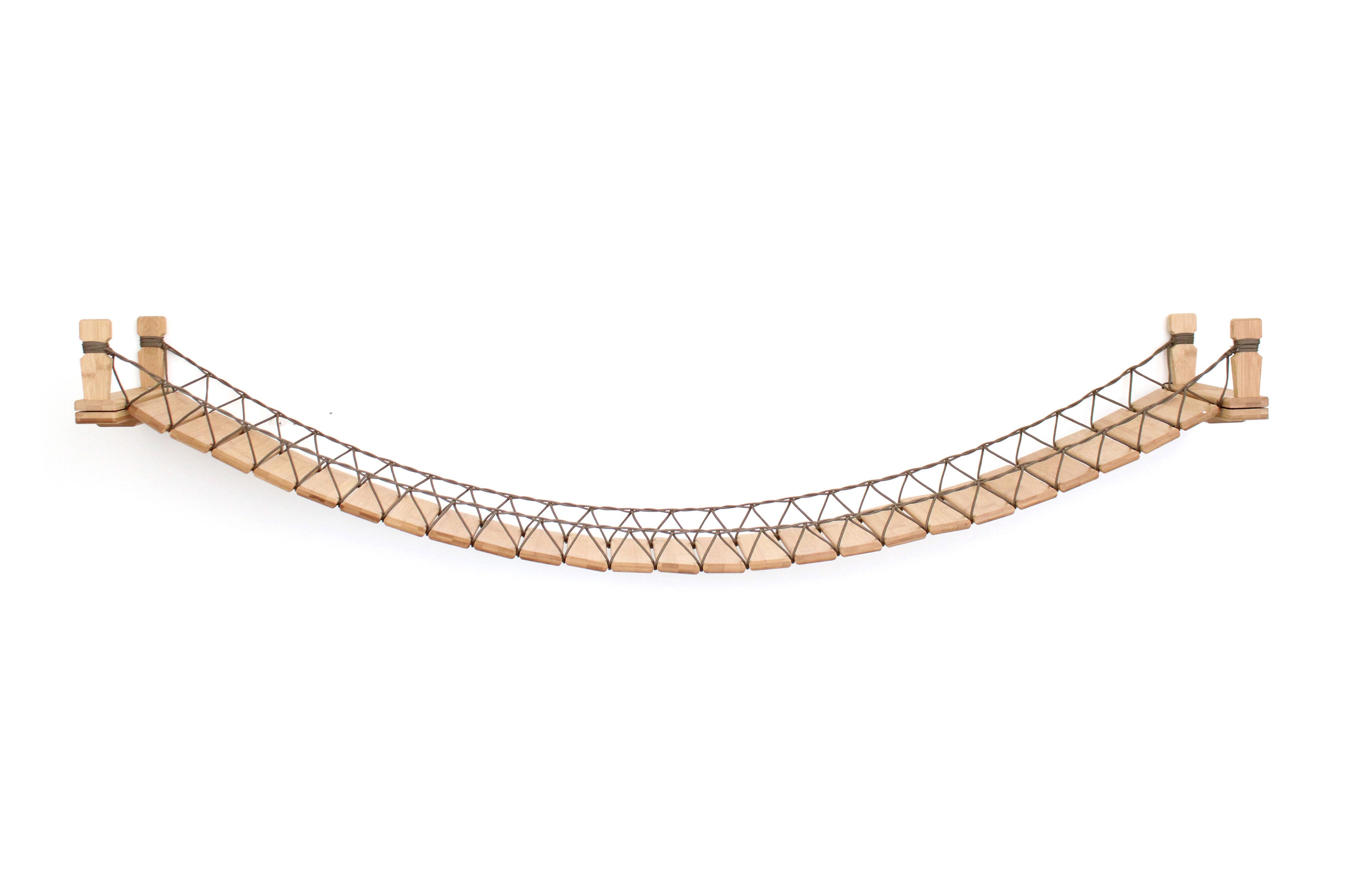 Natural Bamboo 66" wall-mounted cat bridge with chew-resistant paracord roping