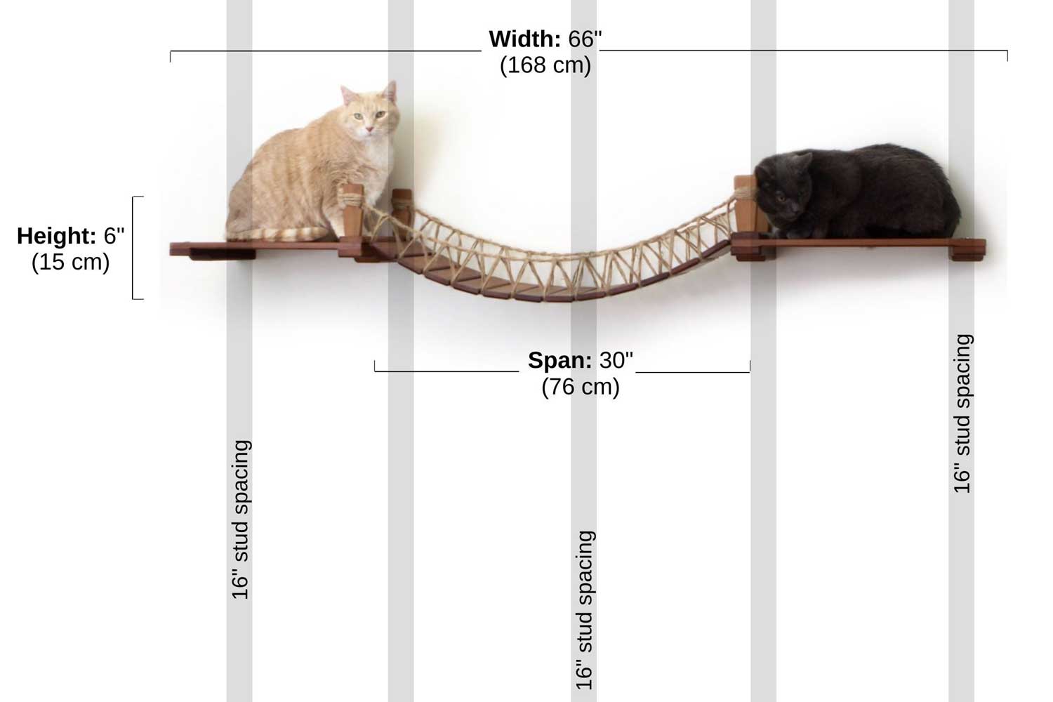 Measurements of a small cat bridge with shelf set