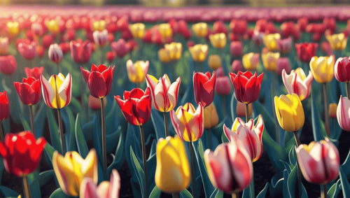 red and orange tulip field 