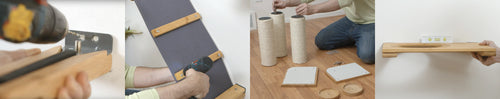 man installing different cat furniture pieces