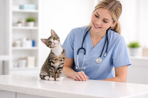 Veterinarian with a cat in a clinic setting