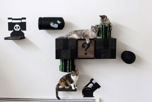 original mario cat condo with three cats