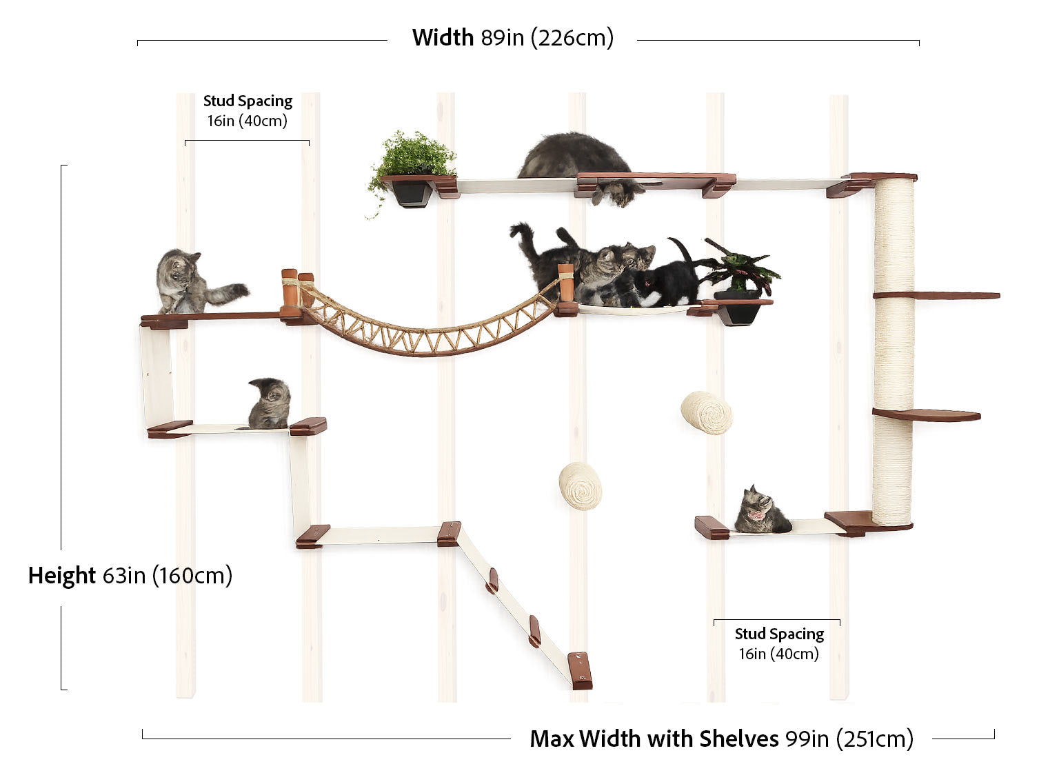 Cat play structure with dimensions labeled