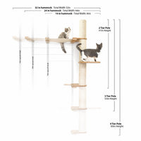 Cat tree with dimensions labeled on a white background
