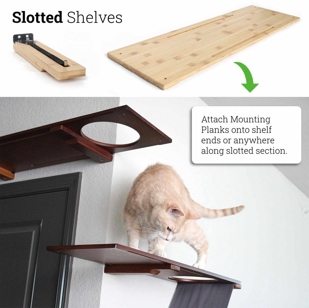 Photo showcases the versatility of the slotted shelf version of the 34" cat shelf and escape hatch
