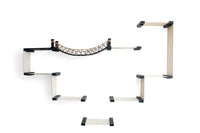 Set of wall-mounted shelves with a hammock-like structure on a white background