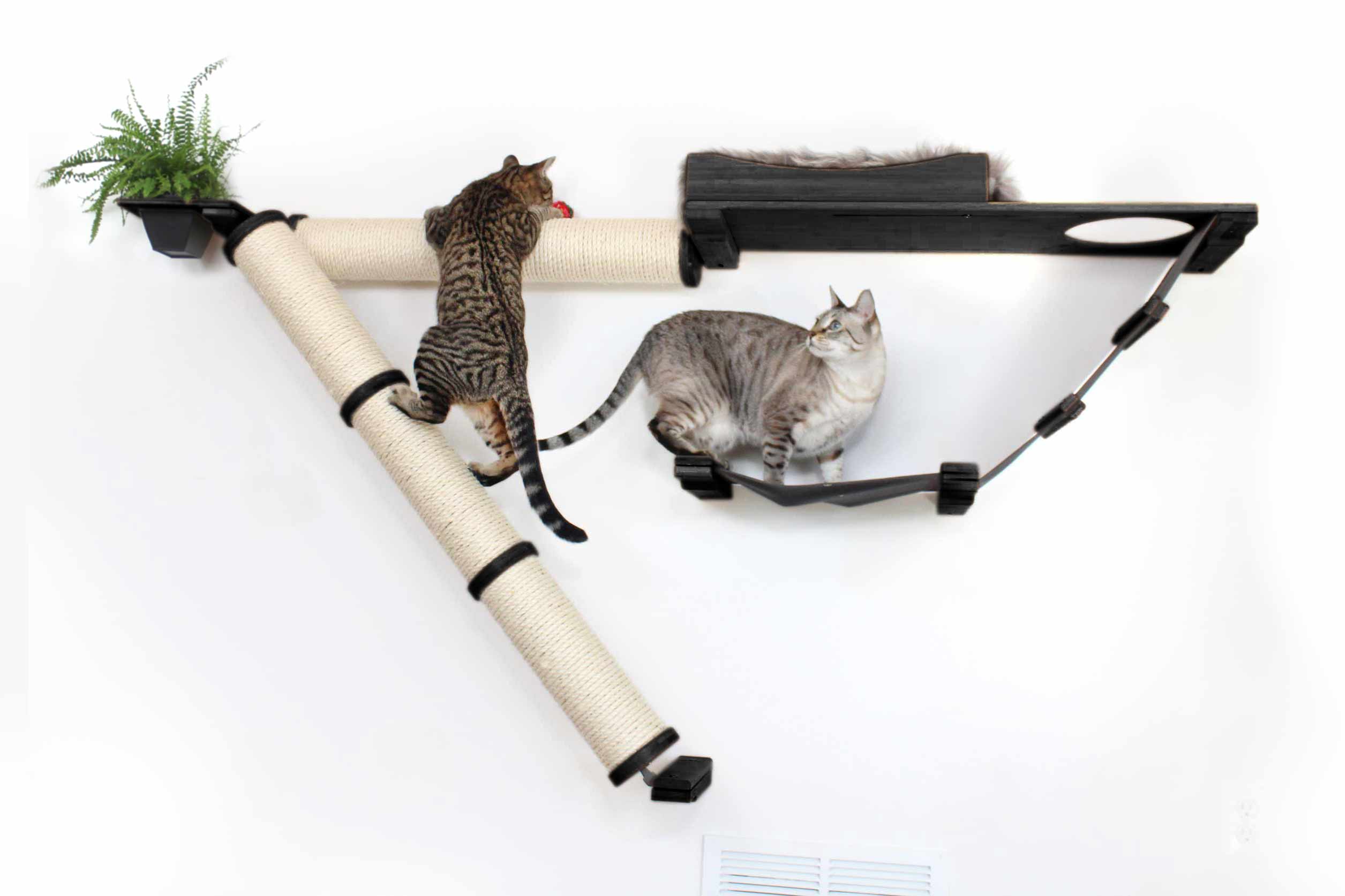 Onyx bamboo with charcoal fabric and planter variation of wayfinder cat condo