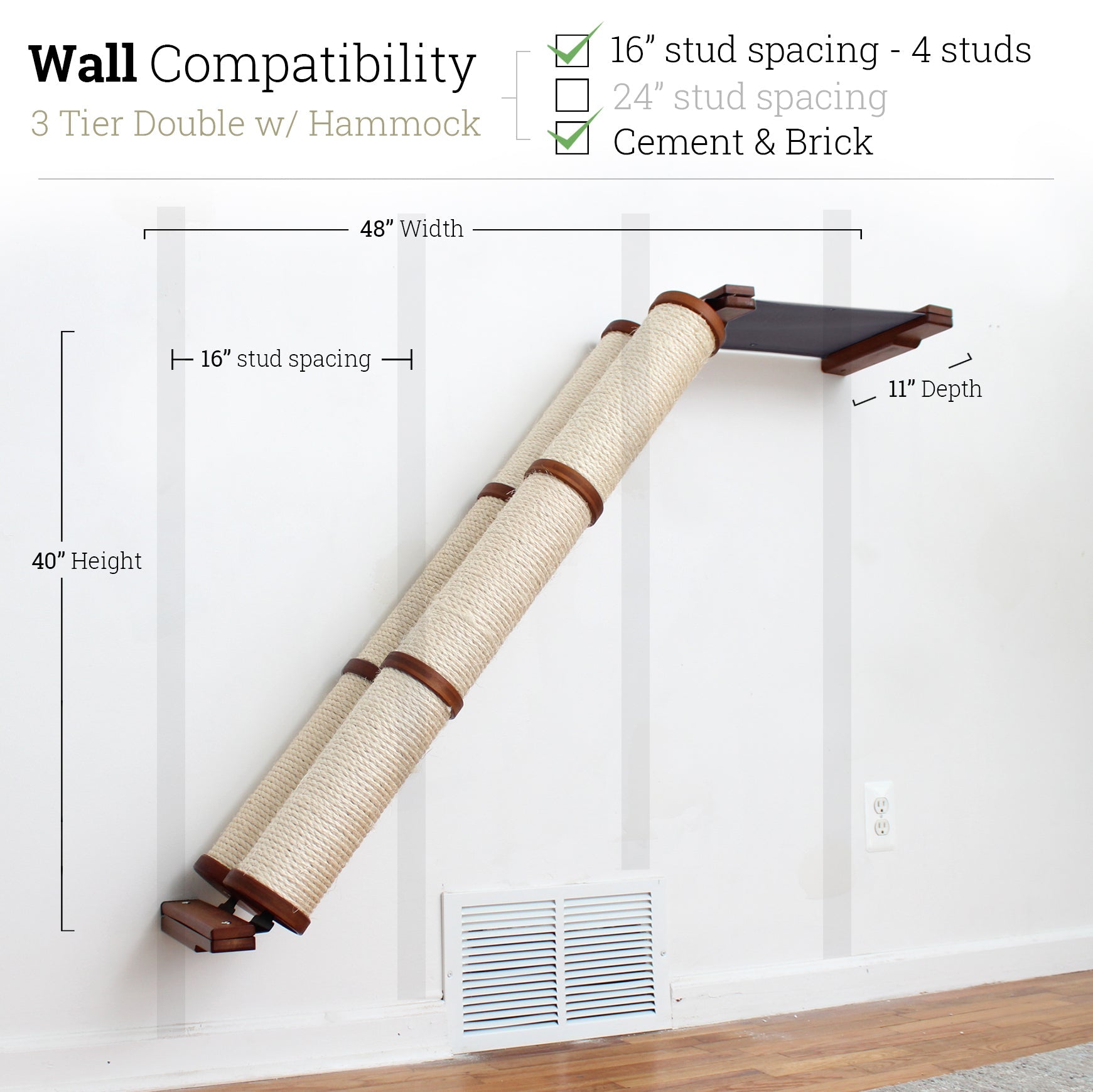 3 Tier English Chestnut Angled Pole with Charcoal Gray Hammock - Double