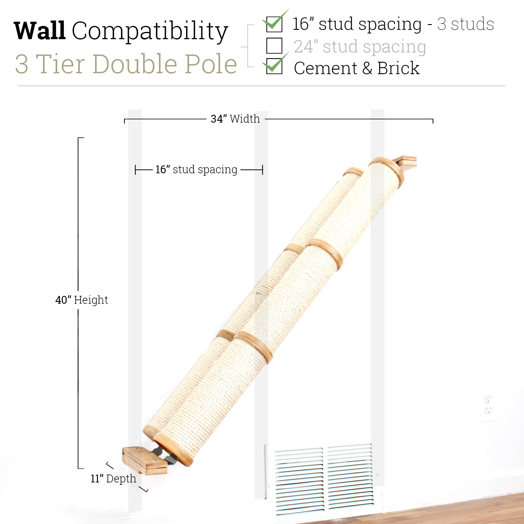 3 Tier Natural Bamboo Angled Pole - Double