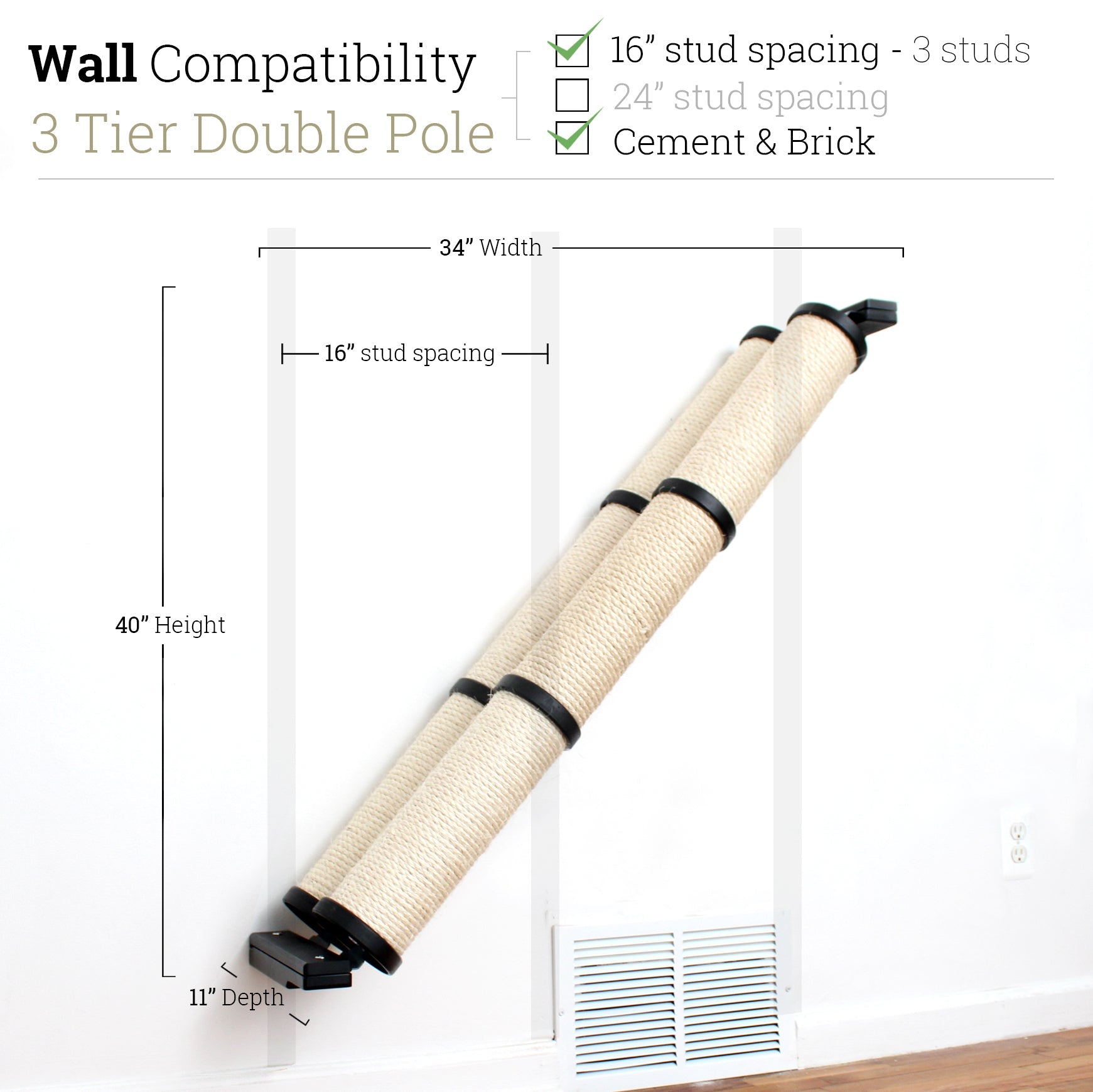 3 Tier Onyx Bamboo Angled Pole - Double