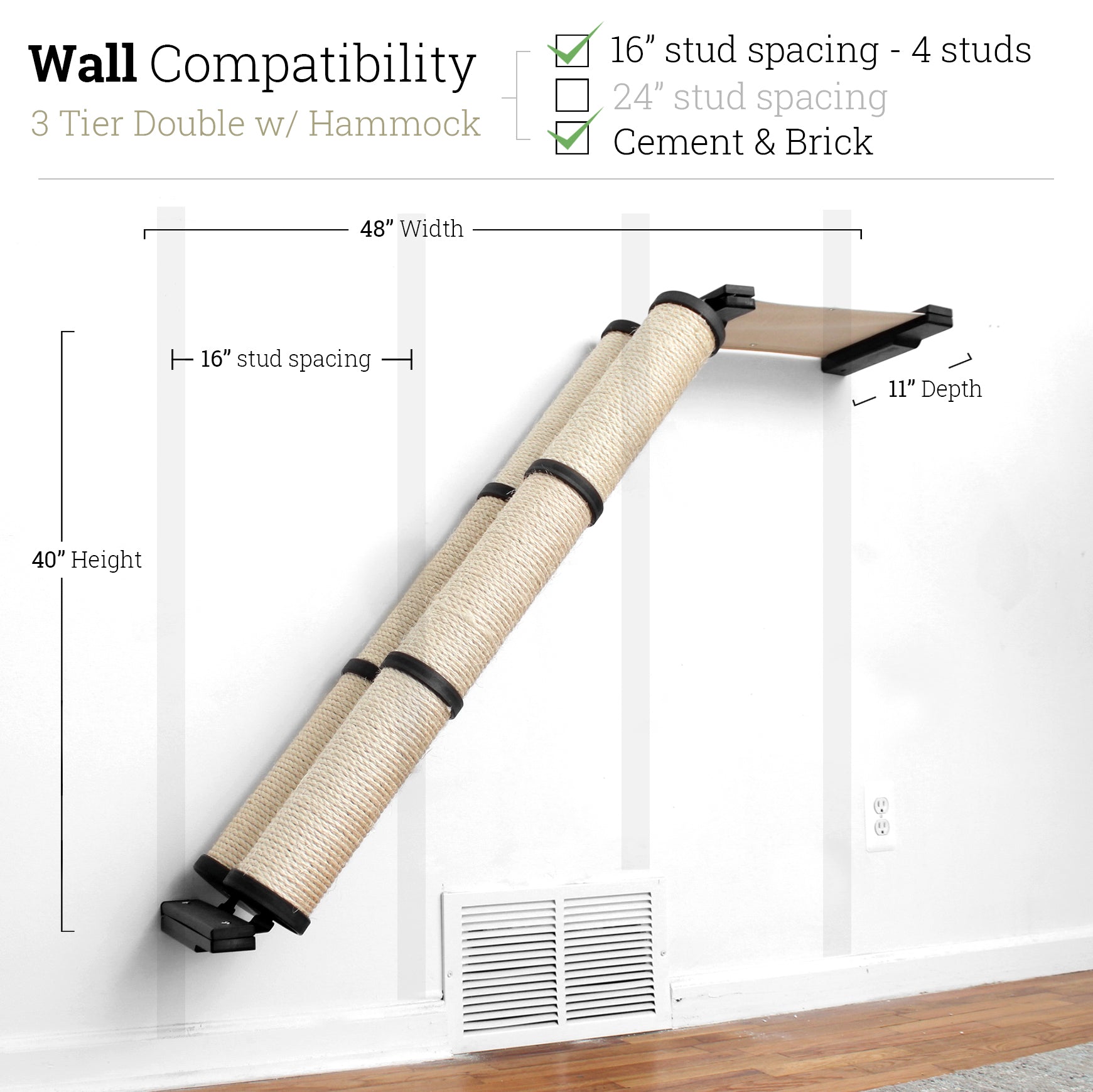 3 Tier Onyx Bamboo Angled Pole with Natural Hammock - Double
