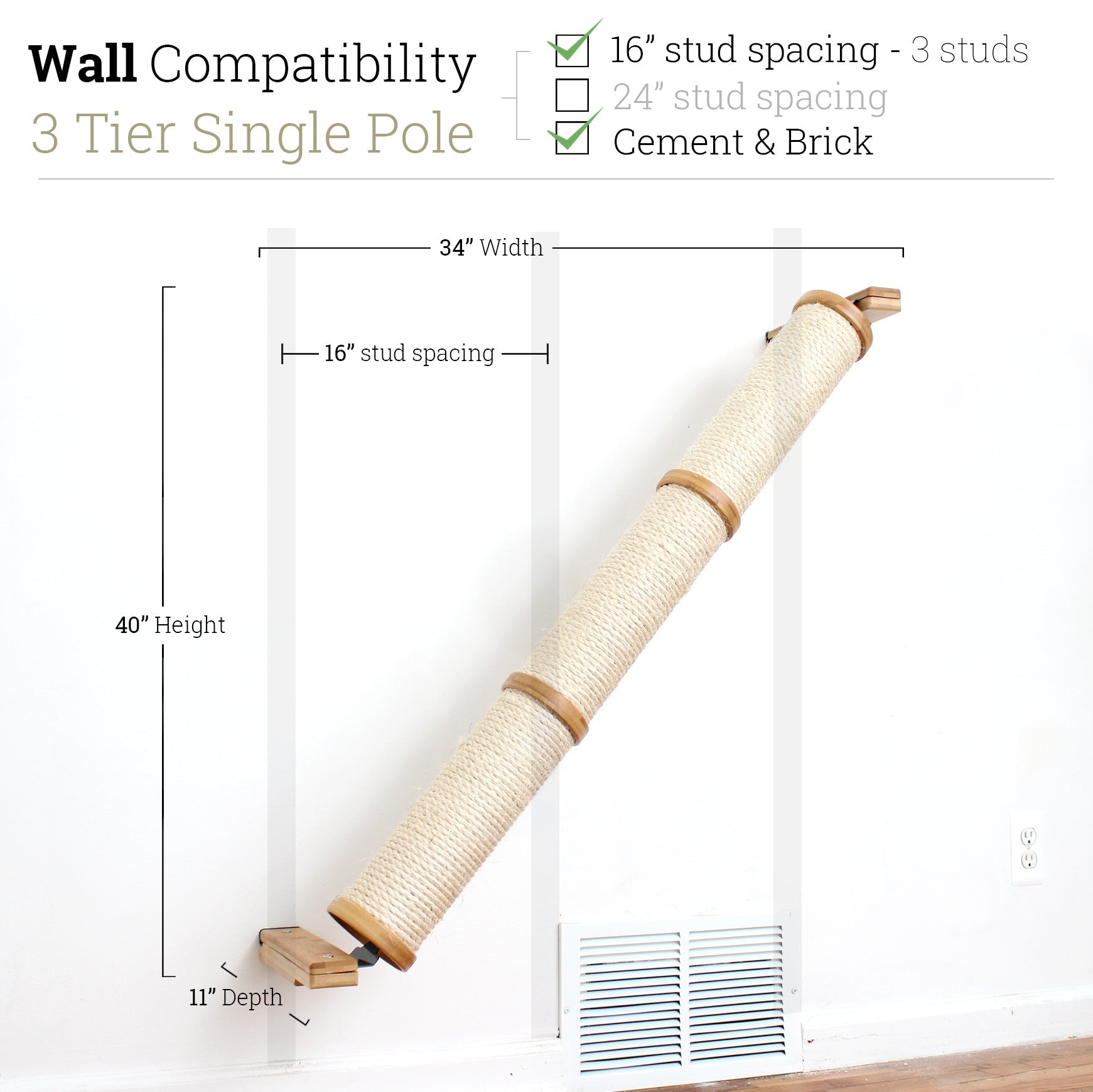 3 Tier Natural Bamboo Angled Pole - Single