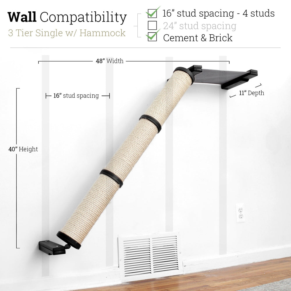 3 Tier Onyx Bamboo Angled Pole with Charcoal Gray Hammock - Single