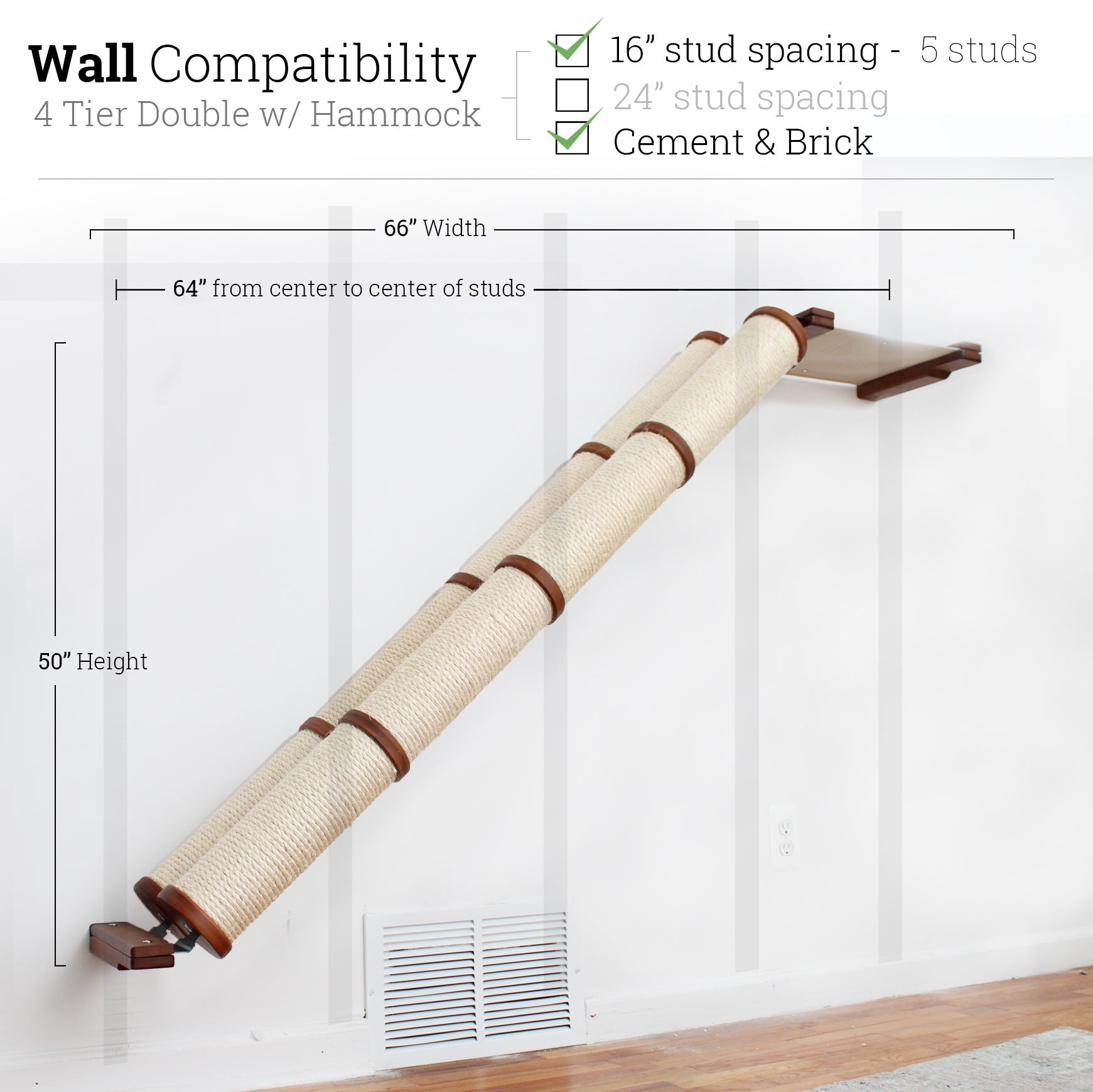 4 Tier English Chestnut Angled Pole with Natural Hammock - Double