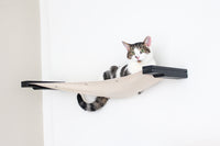 Cat lounging on a 34 inch Onyx bamboo and Natural canvas cat wall hammock