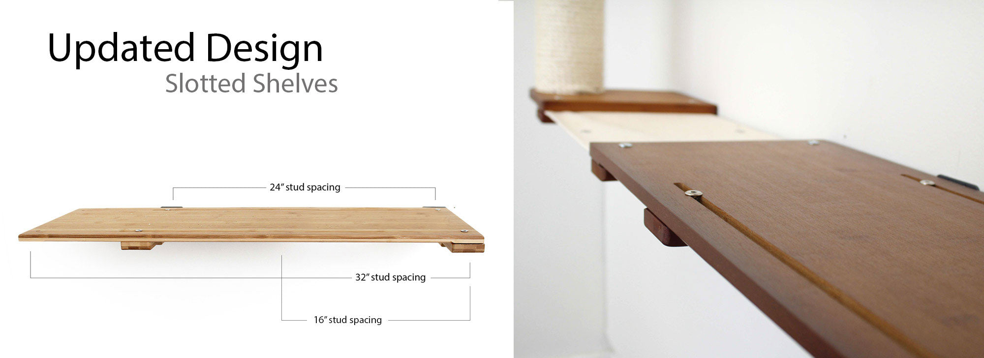 Measurements and view of the 34 Inch Slotted Shelf
